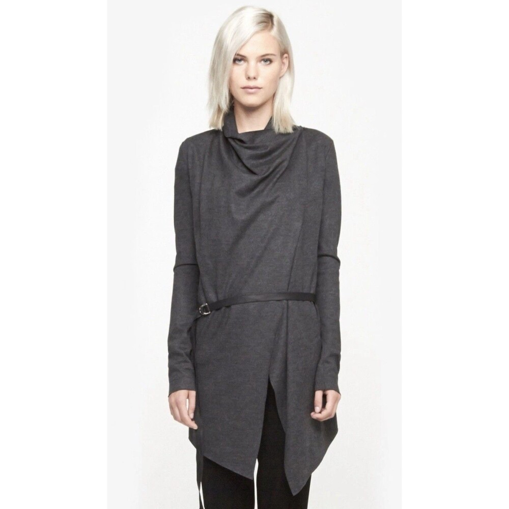 HELMUT LANG Wmns Sonar Draped Wool Cardigan Sz S Brownish Grey **no Belt